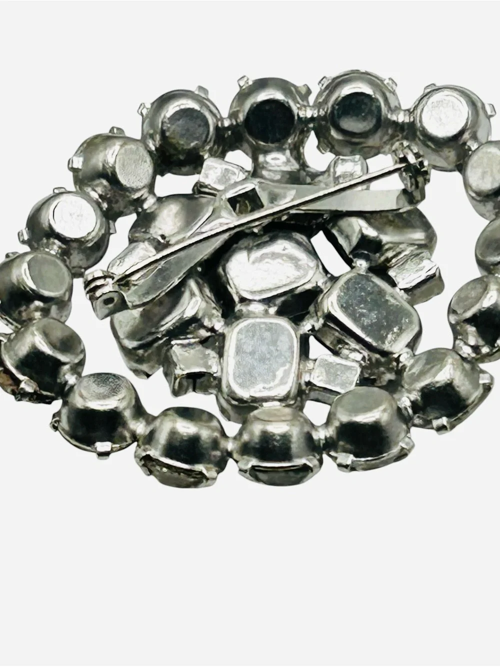 Vintage Black and Clear Rhinestone Oval Brooch